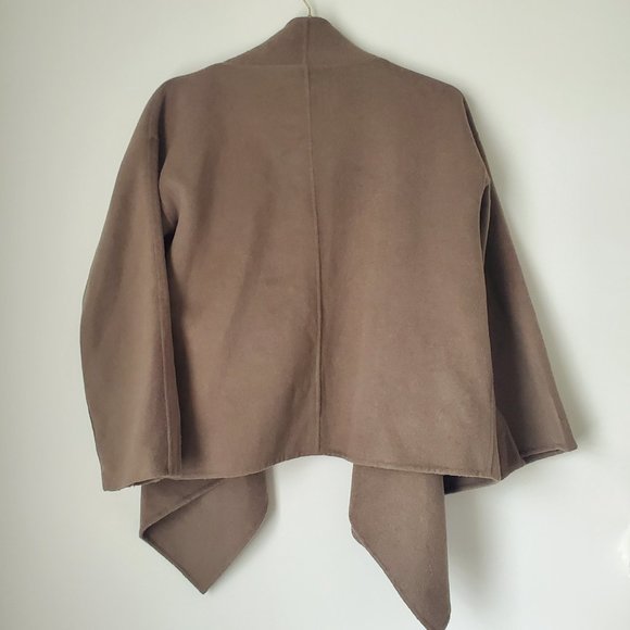 Women's Wool Overcoat Cape Drapey Taupe Olive Cozy Comfy Boho Dressy One Size - Picture 12 of 14